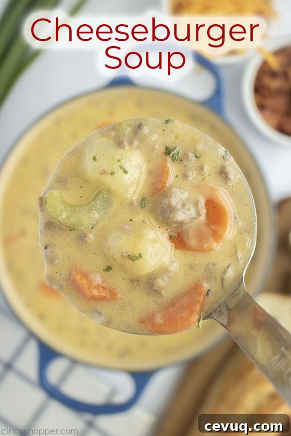 Text on image Cheeseburger Soup