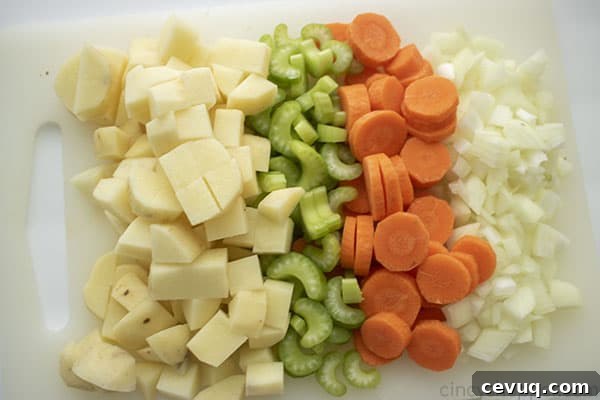 Diced veggies for Burger Soup