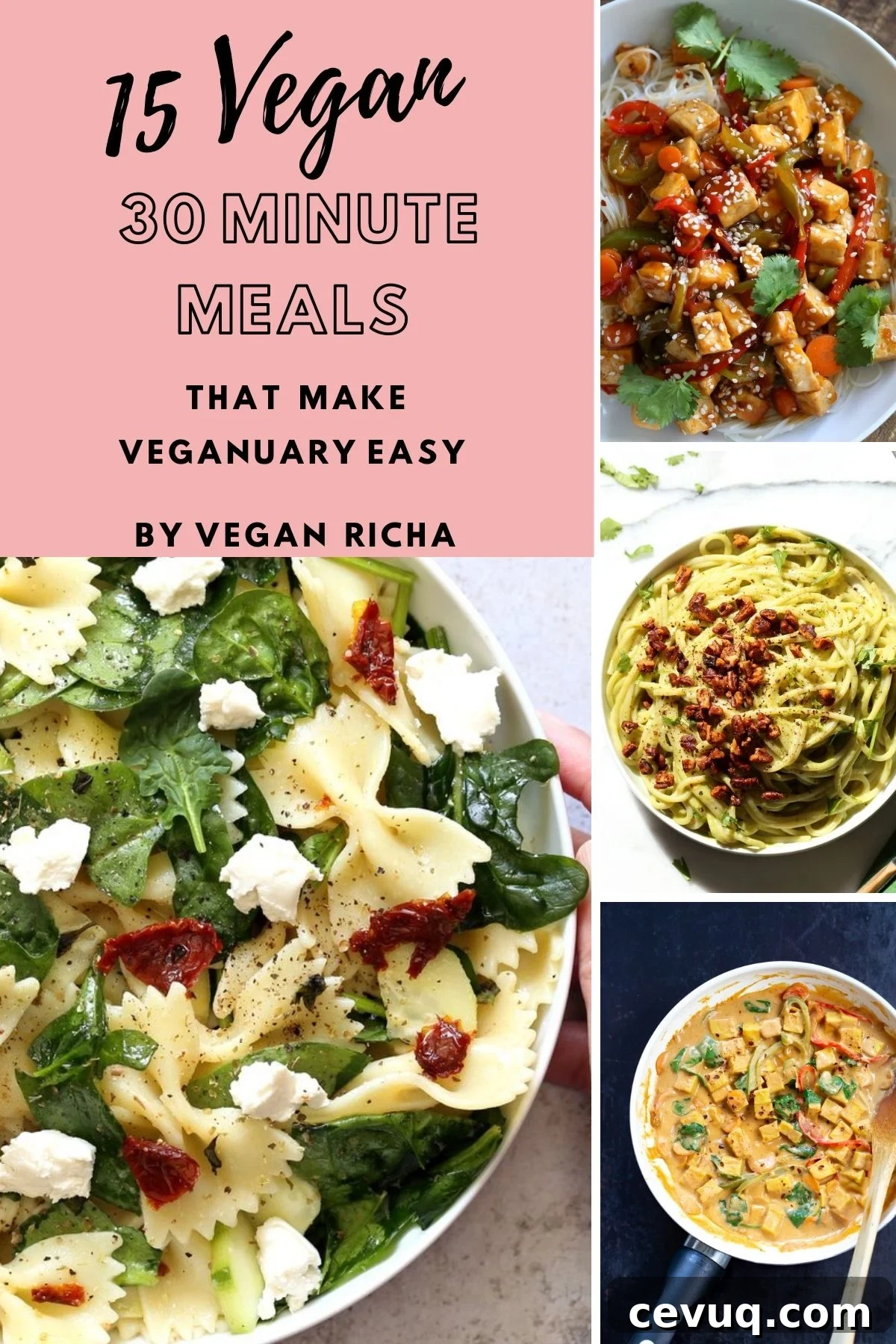 a collage of easy vegan 30 minute meals for veganuary