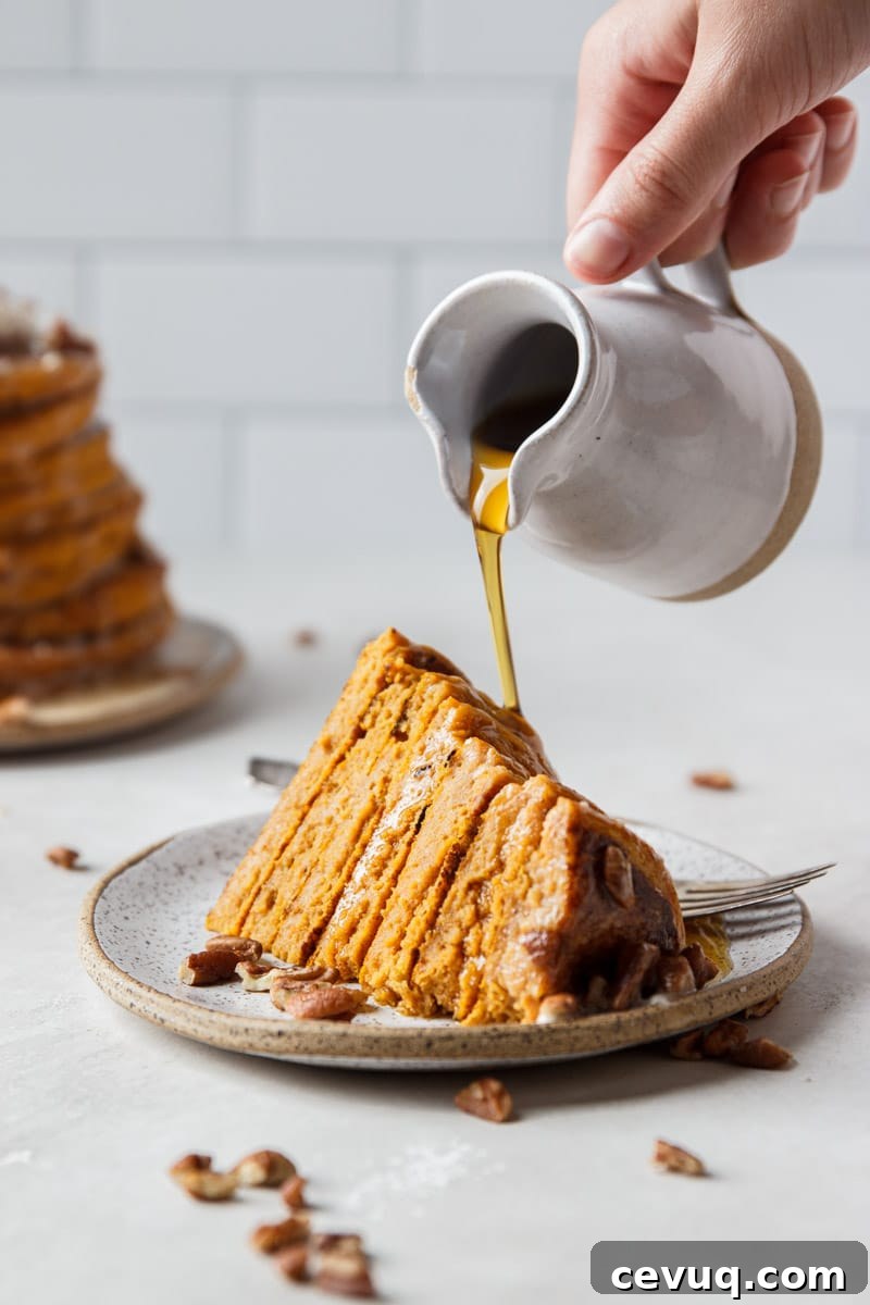 Pancakes with syrup and pecans
