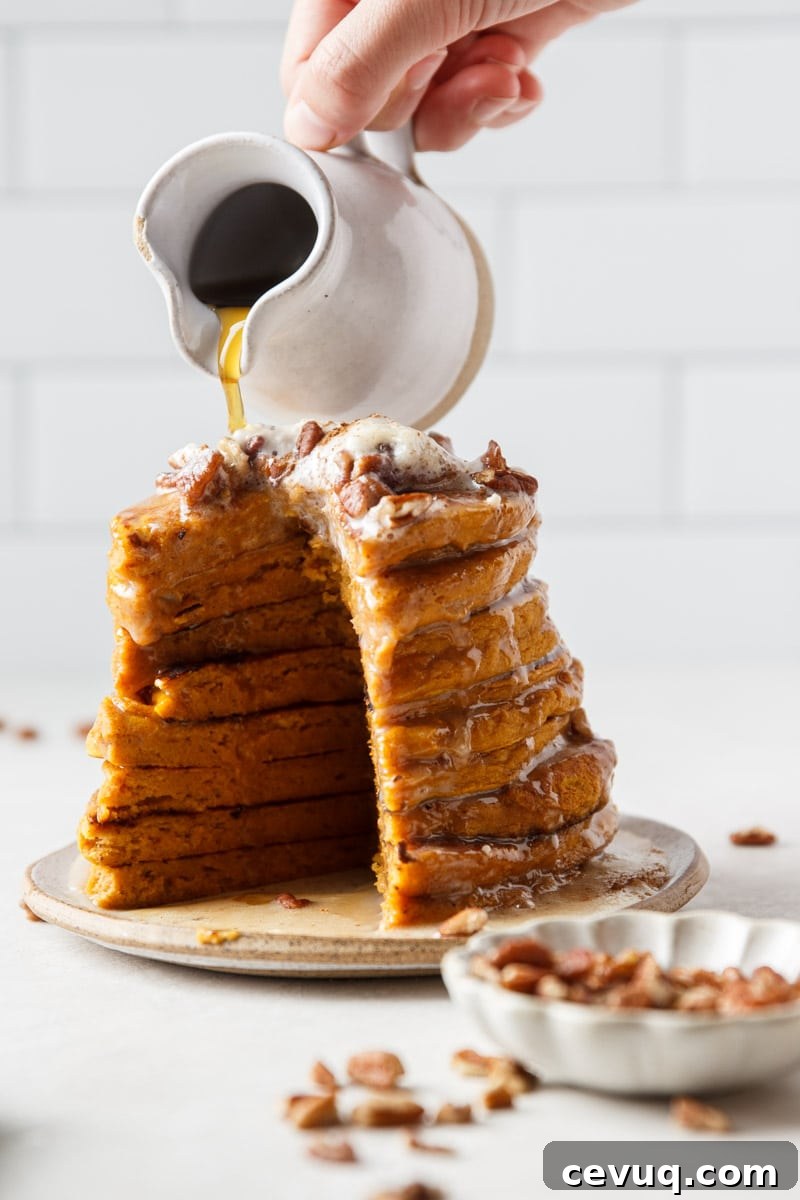 Pumpkin pancakes with maple syrup