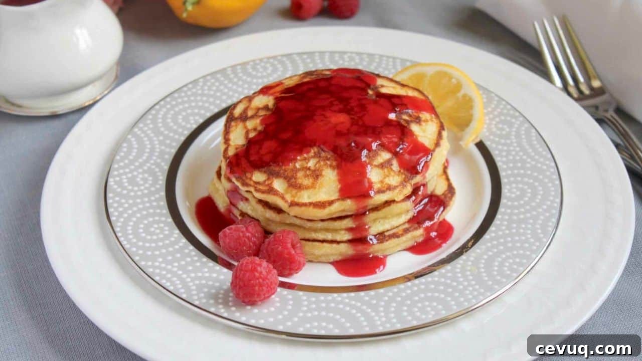 Lemon Ricotta Pancakes with Raspberry Syrup