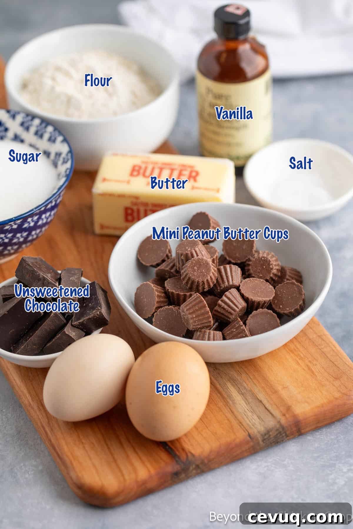Ingredients for making peanut butter brownies.
