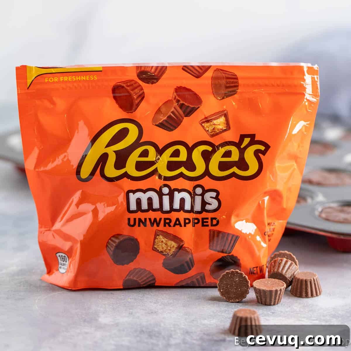 A bag of mini peanut butter cups.