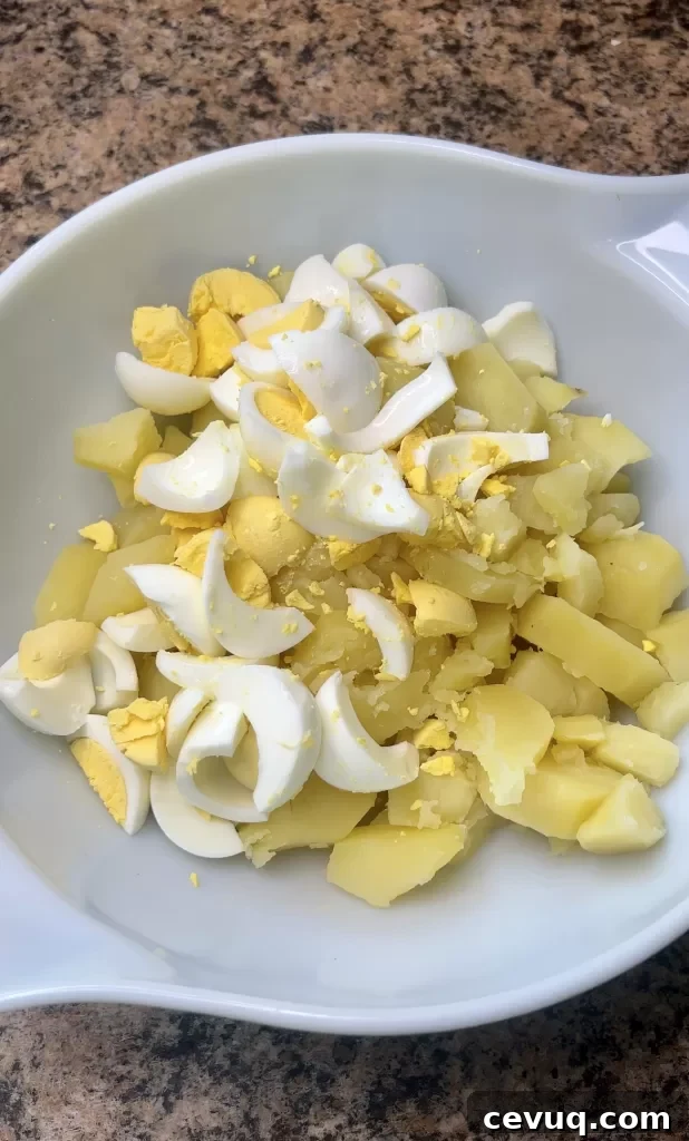 Chopped eggs and potatoes