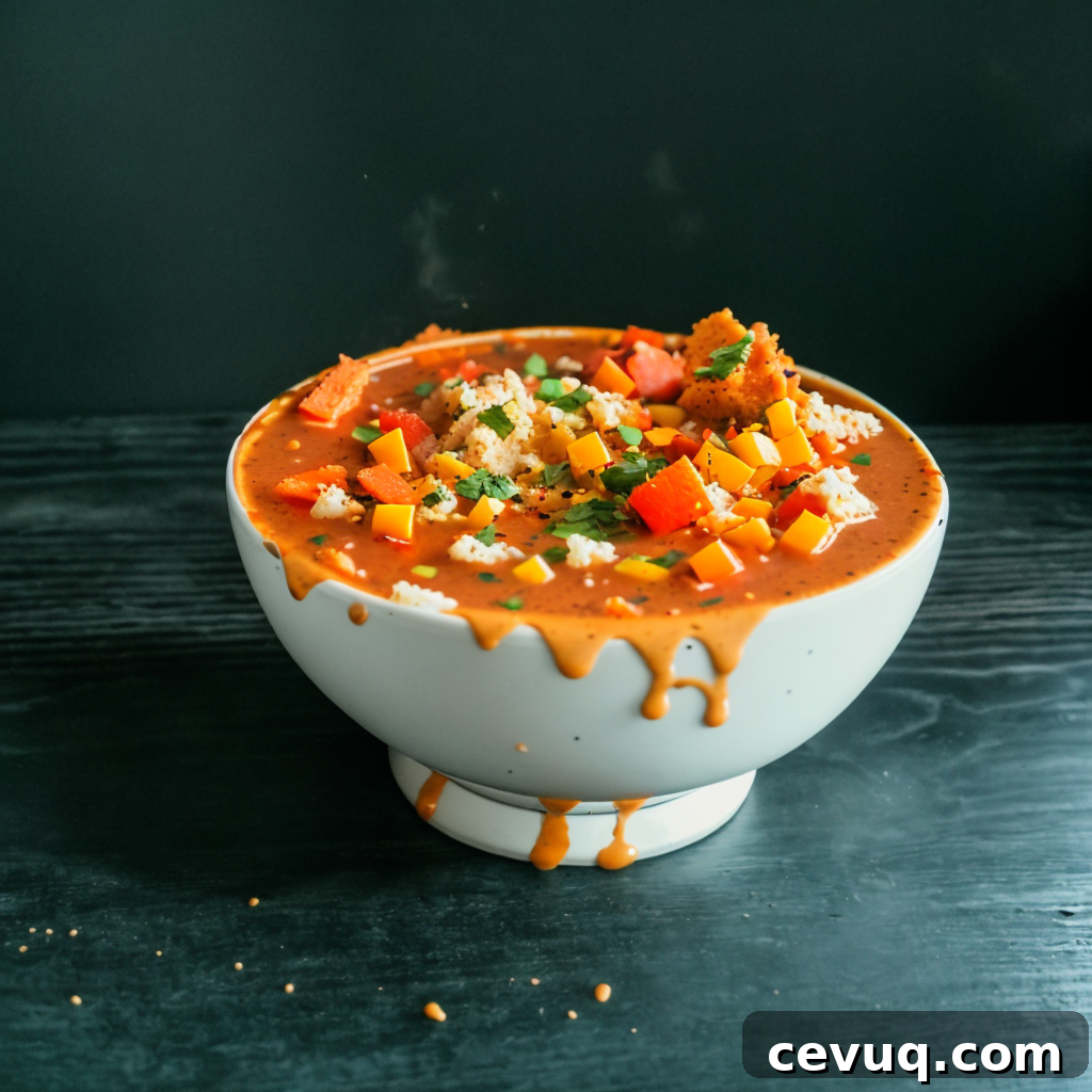 Close-up of soup with visible barley and beef chunks.