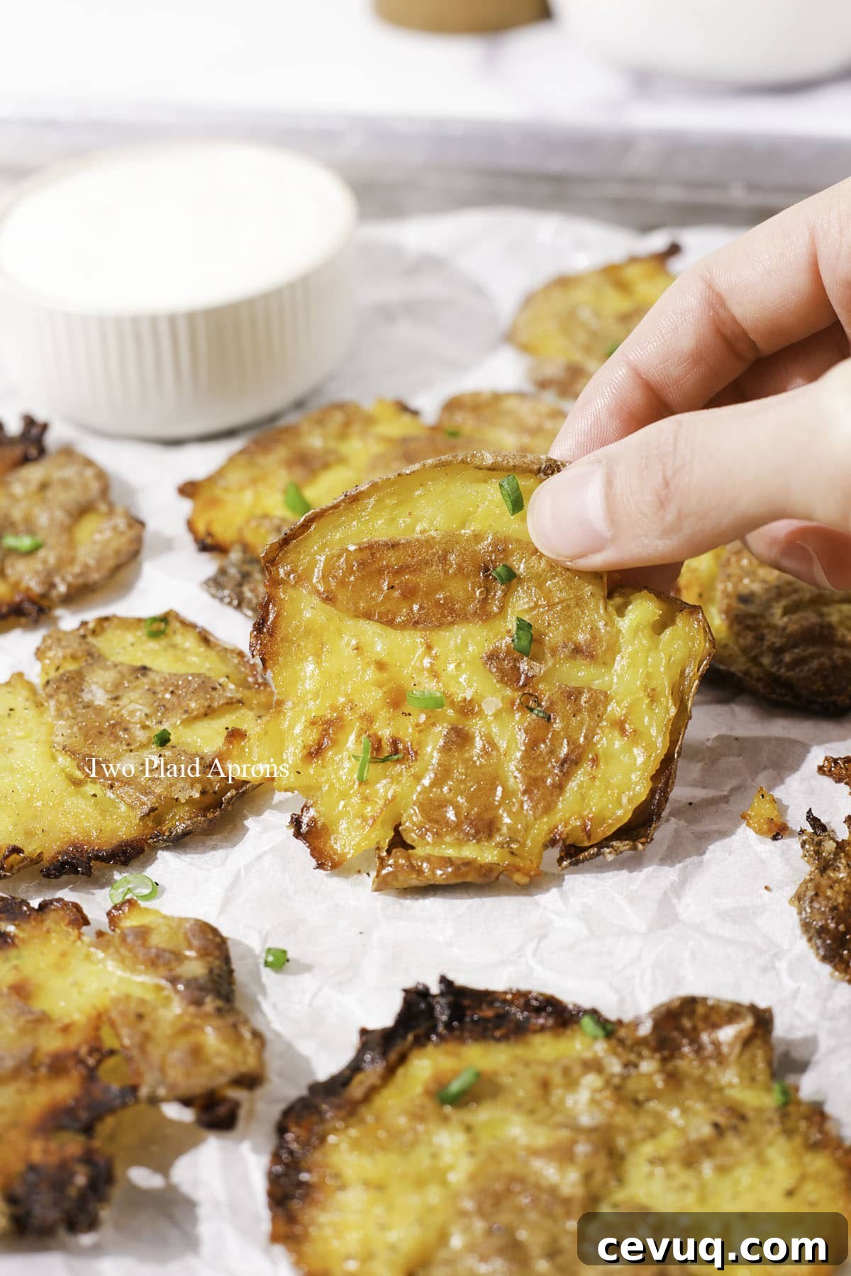 Leftover smashed potatoes reheated and served