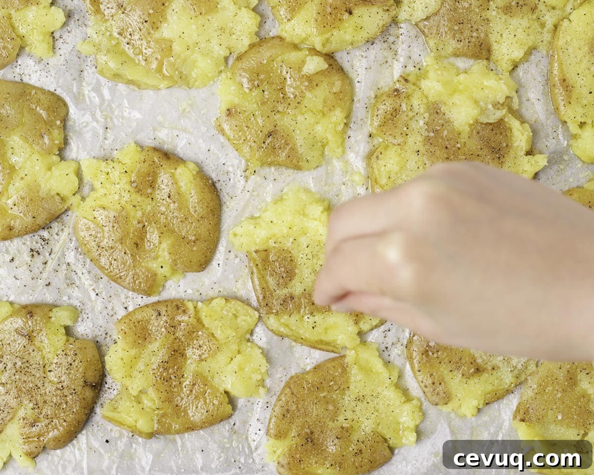 Smashed potatoes with oil and seasonings
