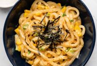 Creamy Corn Mayo Udon Ready in 5 Minutes