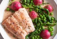 Roasted Salmon with Peas and Crispy Radishes