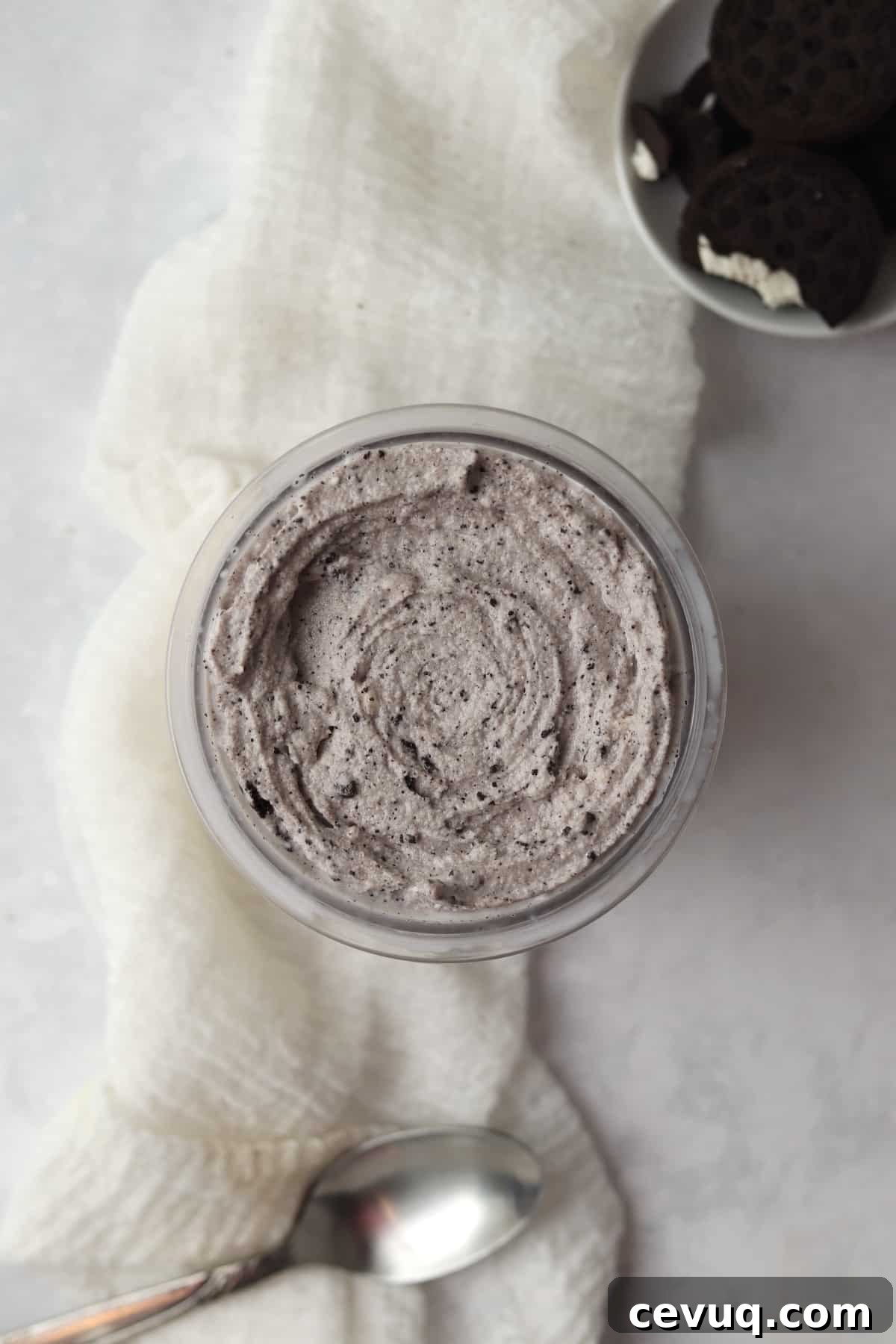 Copycat Oreo Blizzard in a Ninja Creami pint container.