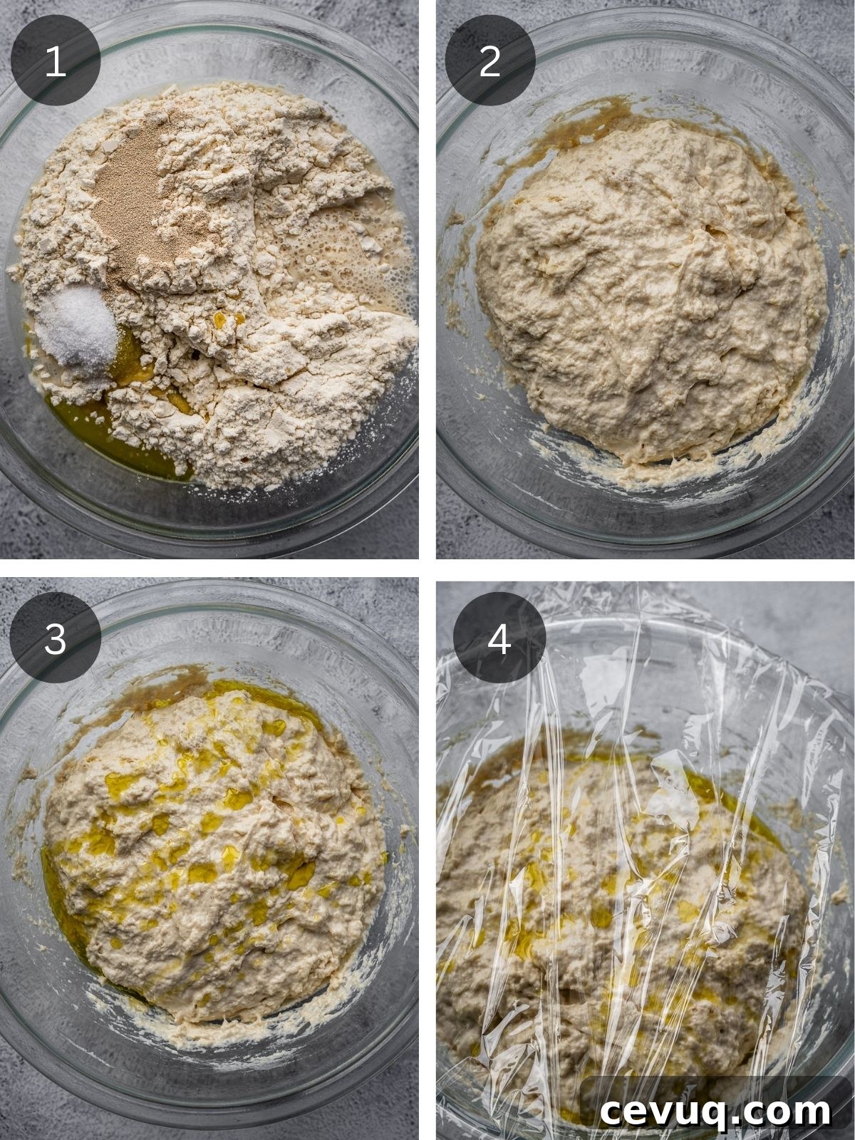 Recipe steps showing the mixing of the dough.