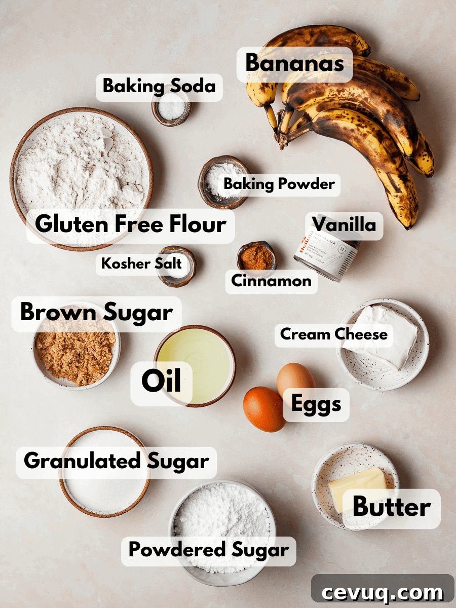 a collage of gluten free ingredients needed to make banana bars