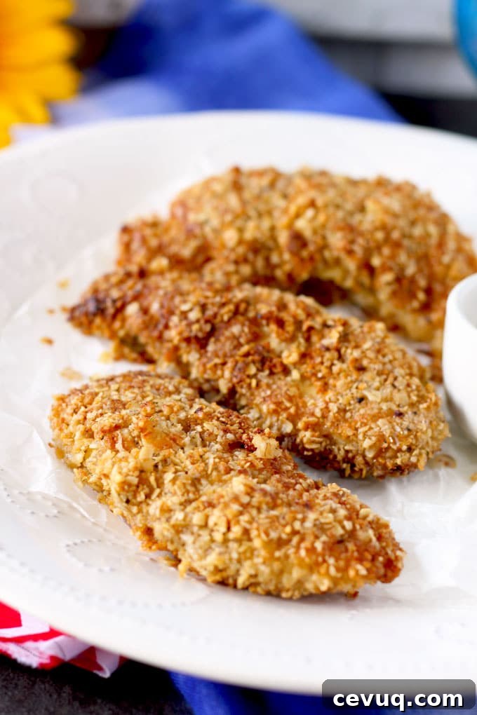 Close-up shot of three Macadamia Nut Crusted Chicken Tenders