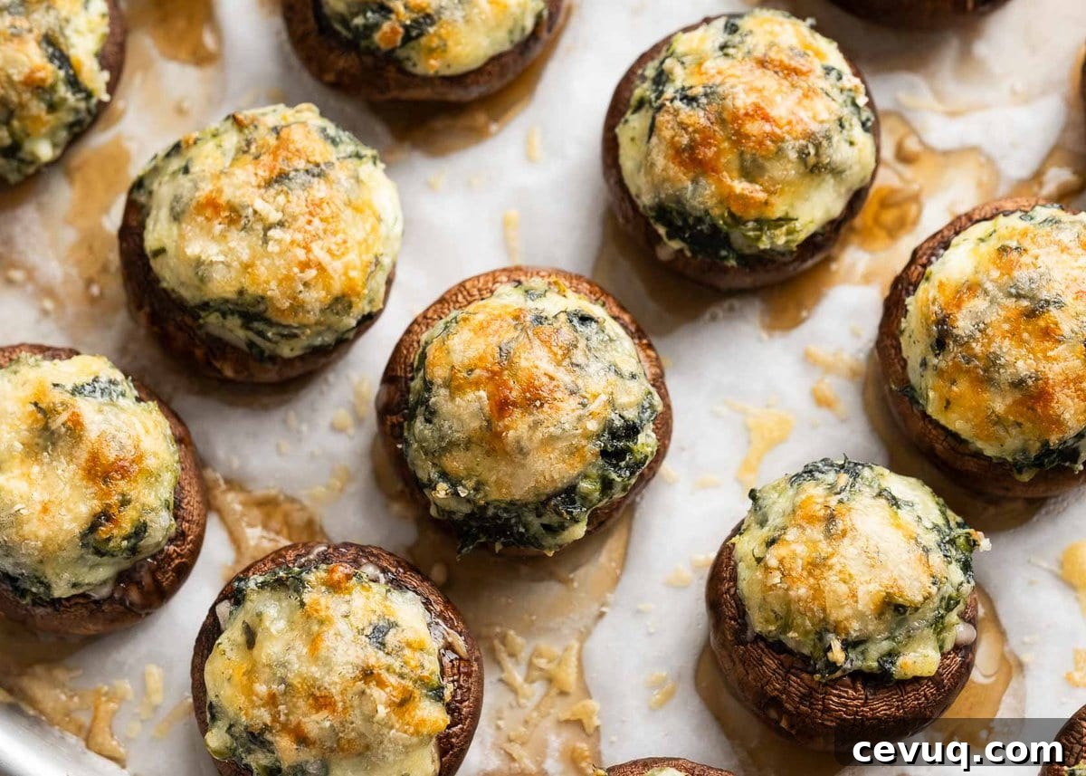 cremini mushrooms stuffed with cheesy spinach mixture