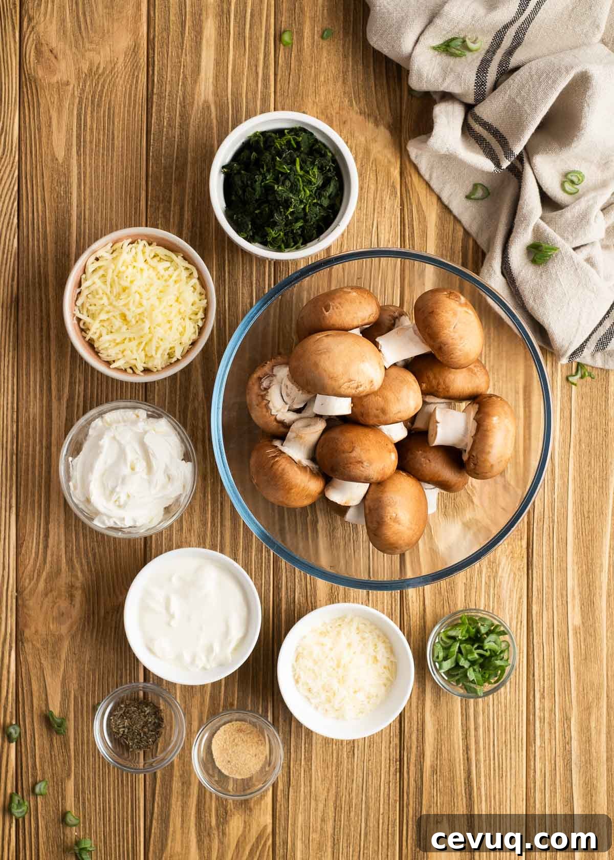 ingredients for the BEST vegetarian stuffed mushrooms with spinach