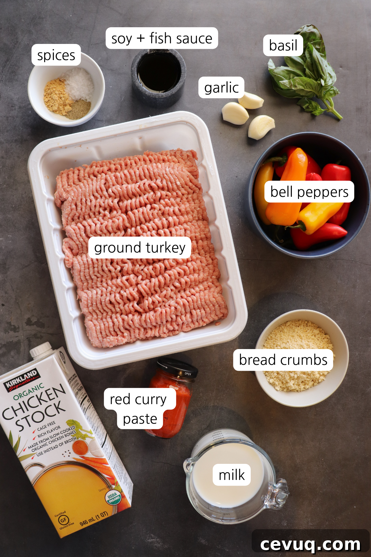 Thai turkey meatballs image showing labeled ingredients.