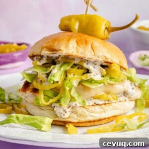 Pepperoncini Grilled Chicken Sandwich on plate.