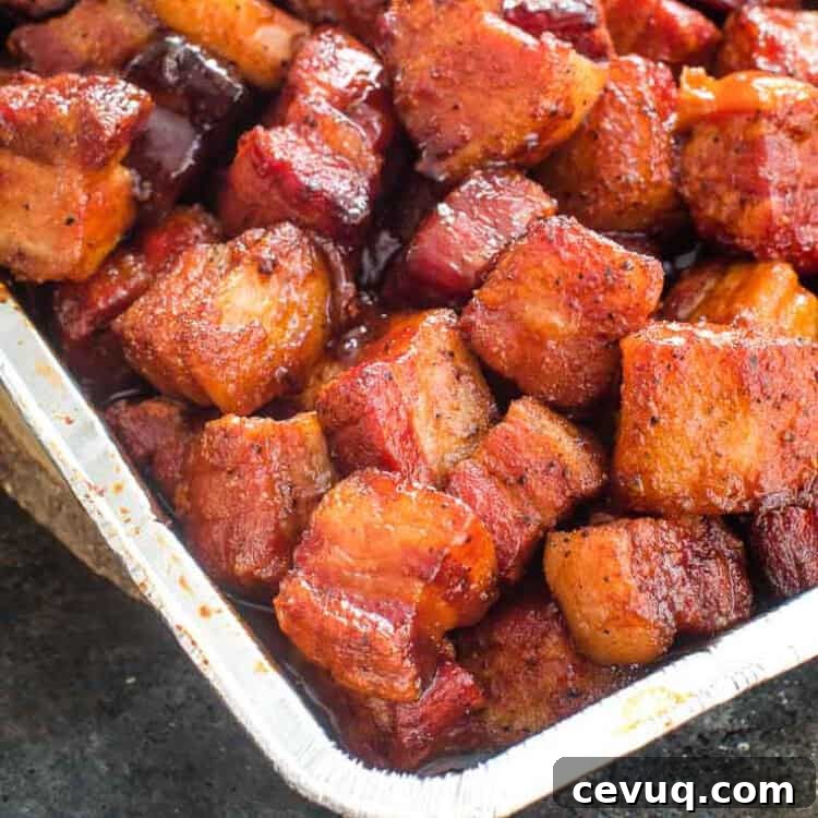 smoked pork belly burnt ends square cropped image