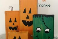 Rustic Wooden Jack O Lanterns and Frankie Halloween Decor