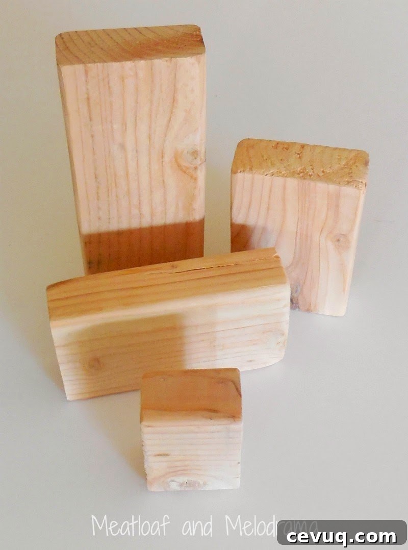 four wood blocks from a 2 X 4 piece of wood