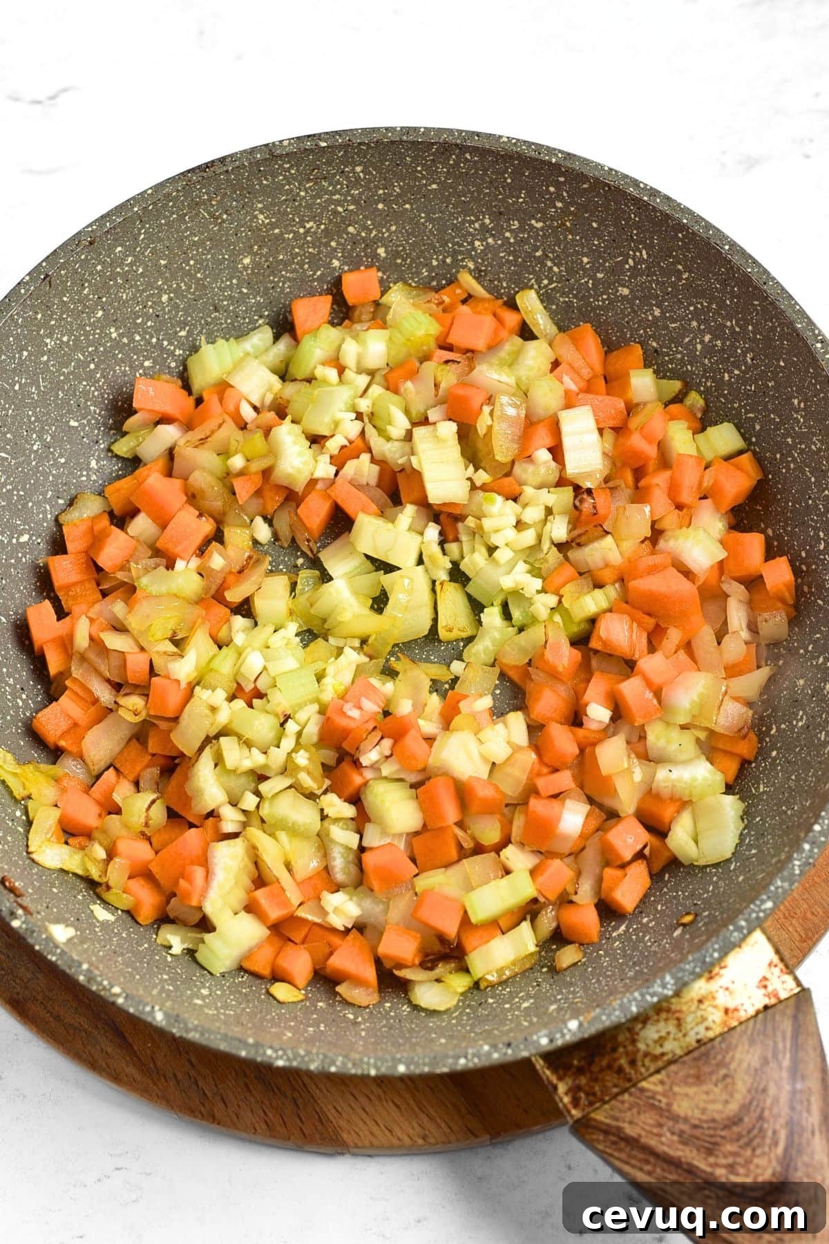 Sautéing diced veggies in saucepan