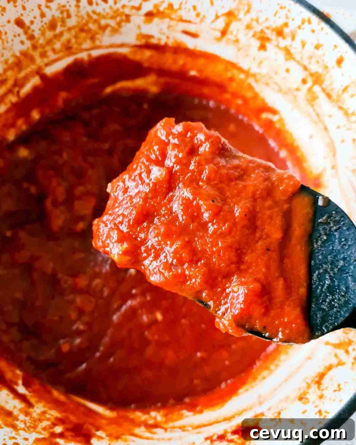 A pot of thick tomato sauce 
