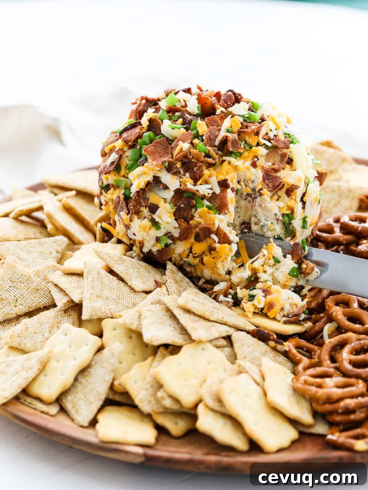 Round wood platter with Bacon Cheese Ball