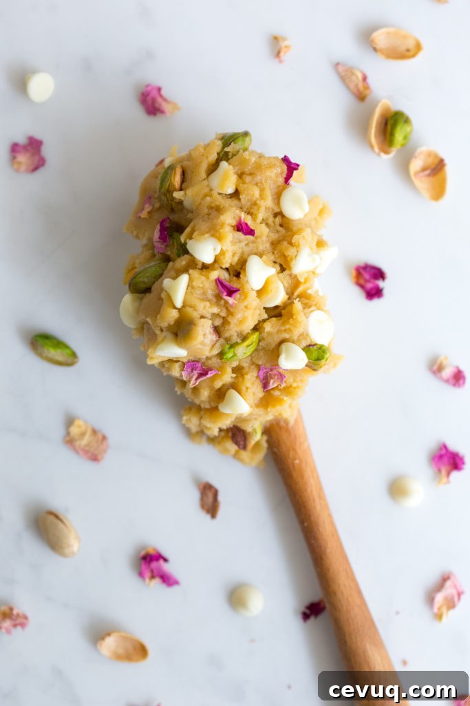 Tahini Pistachio White Chocolate Skillet Cookie with Rose 8 Tahini Pistachio White Chocolate Rose Skillet Cookie dough