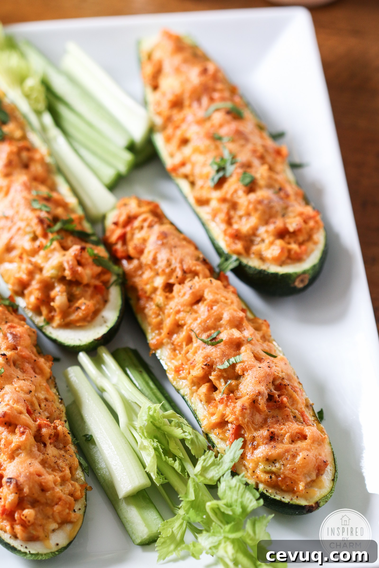 Buffalo Chicken Stuffed Zucchini Boats