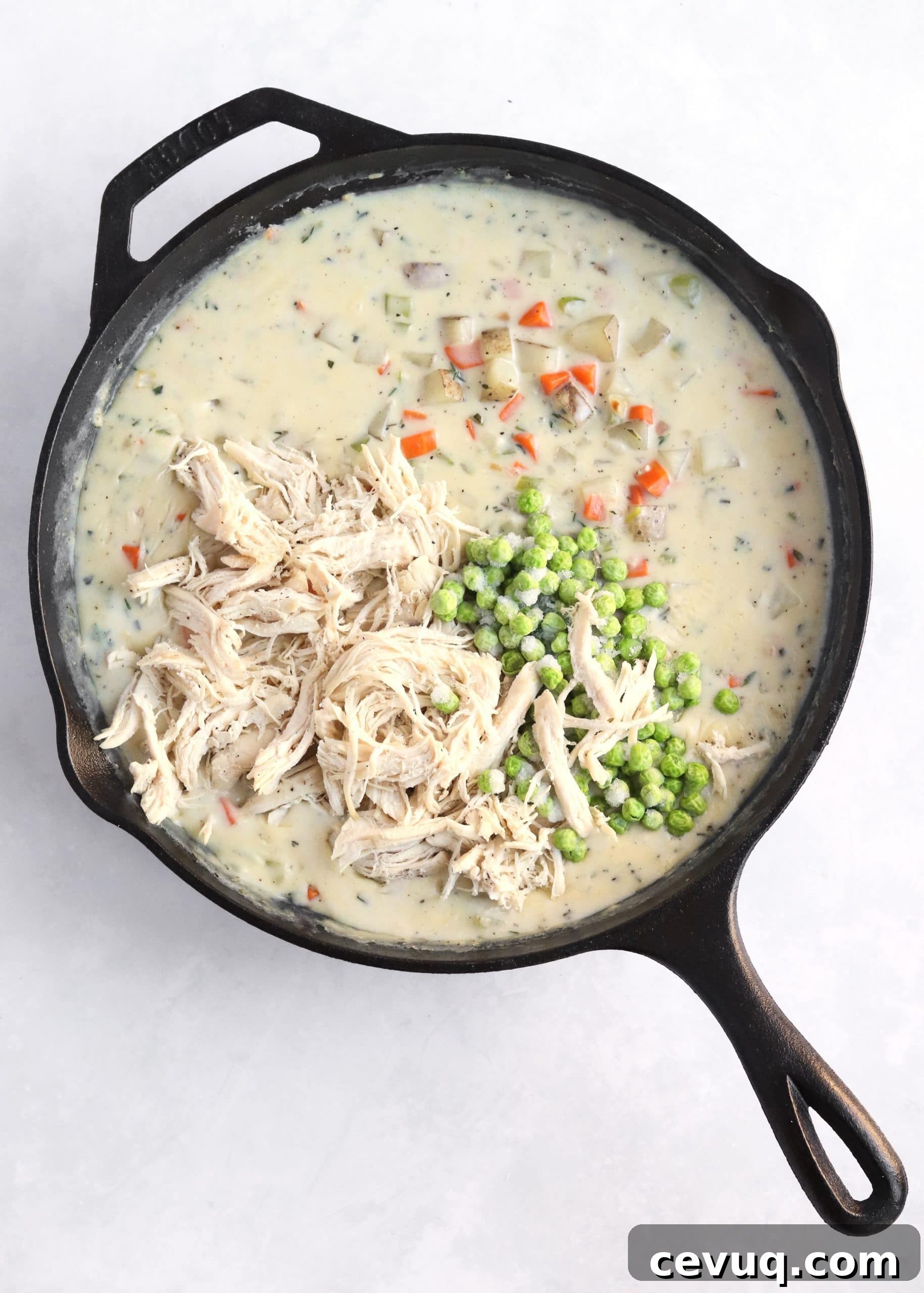 Leftover Turkey Pot Pie Recipe 4 Cast iron skillet with turkey pot pie filling