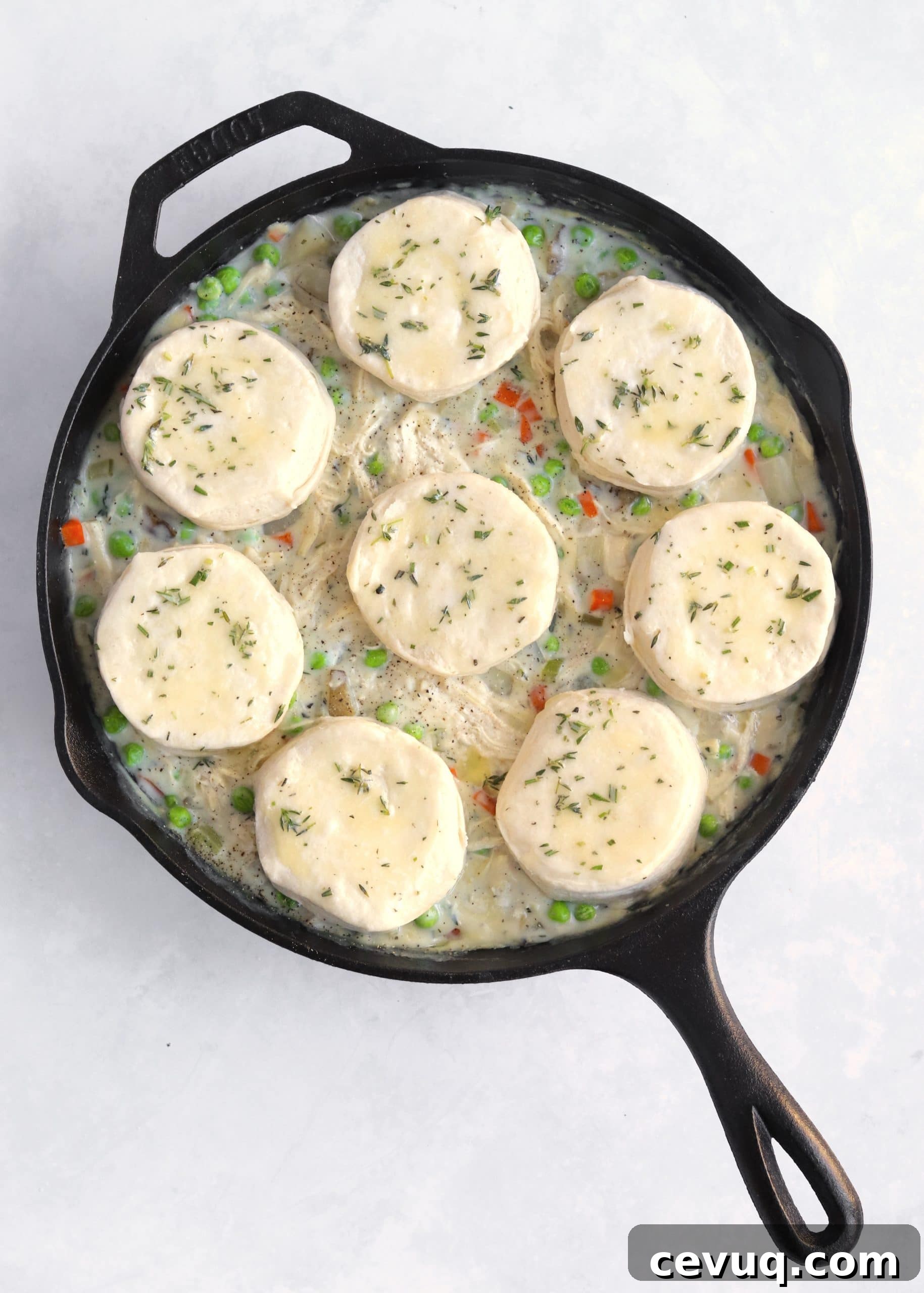 Leftover Turkey Pot Pie Recipe 5 Unbaked skillet pot pie with biscuits