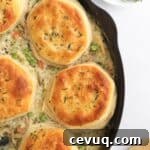 Skillet pot pie with biscuits