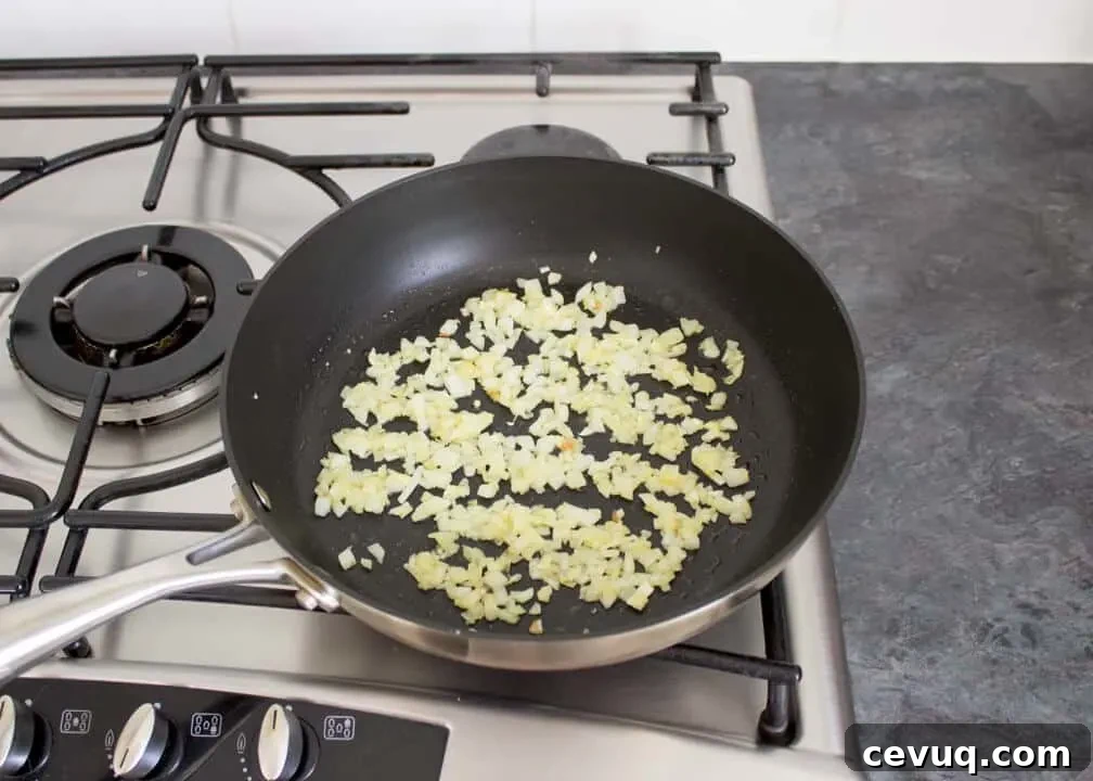 Spicy Tomato and Chili Pasta Recipe 3 Onion frying in a pan