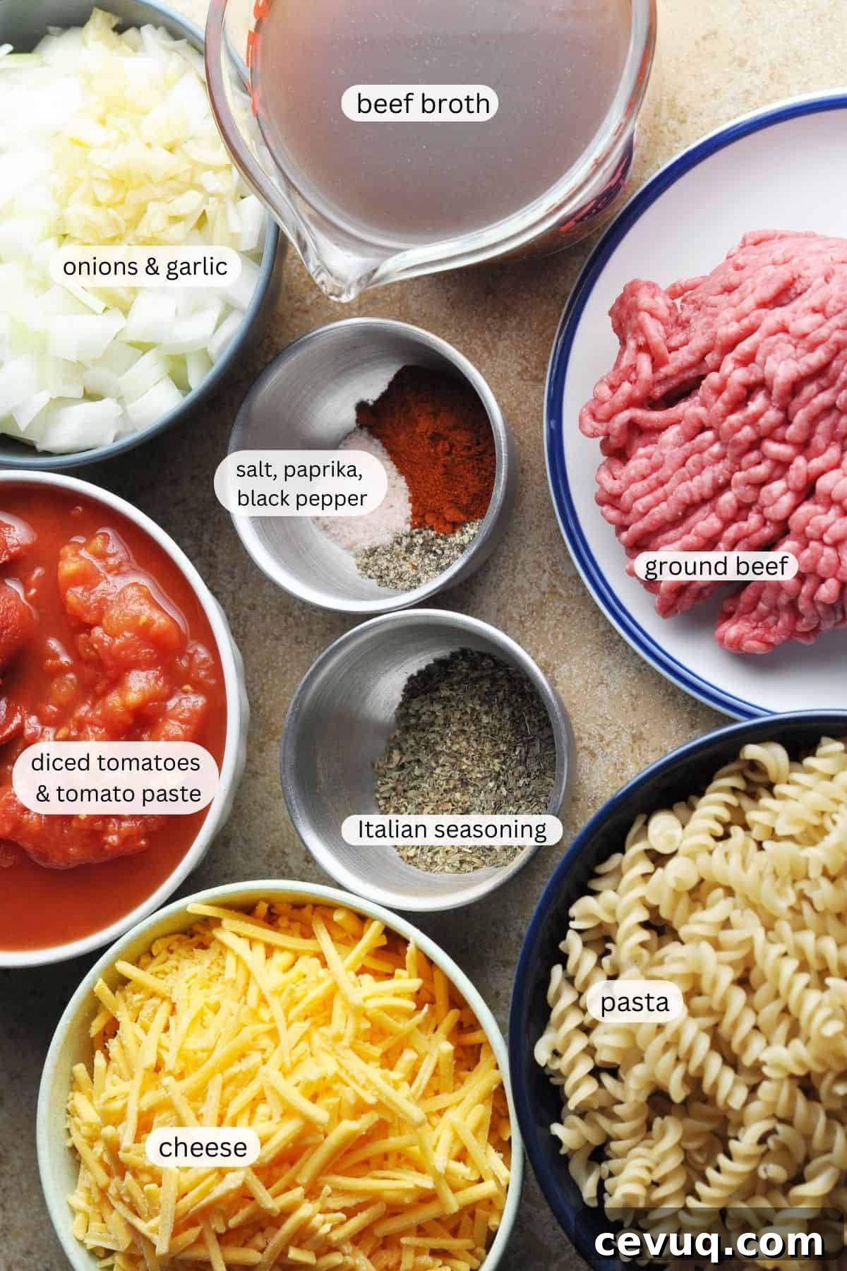 Ingredients for American-style goulash cooked in the slow cooker.