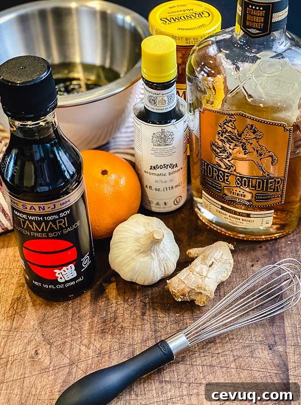 Grilled Bourbon Molasses Marinated Steak Recipe 2 ingredients for bourbon marinade gathered