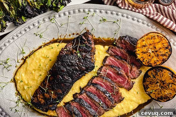 Grilled Bourbon Molasses Marinated Steak Recipe 8 Bourbon marinated strip steak, grilled and served on a bed of polenta with grilled oranges