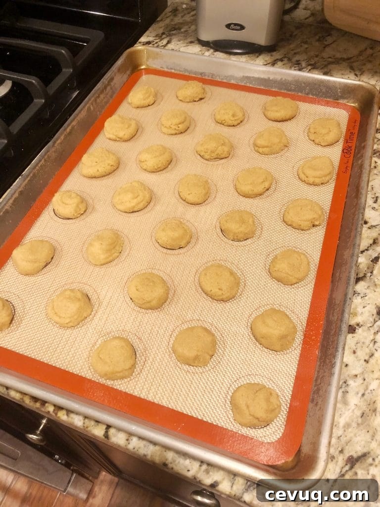 macarons on a baking sheet ready to go in the oven