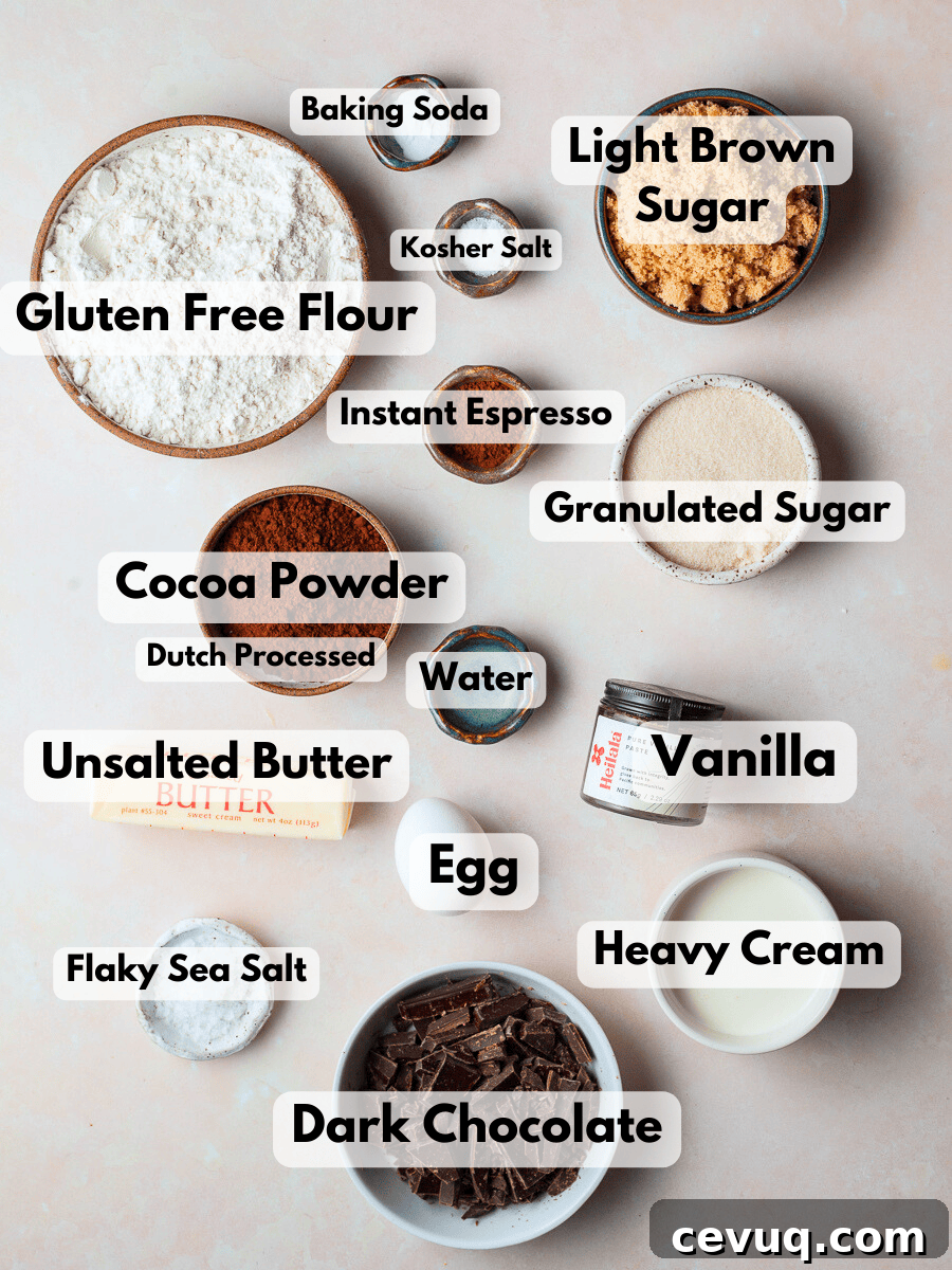 a collage of ingredients in small bowls needed to make chocolate thumbprint cookies