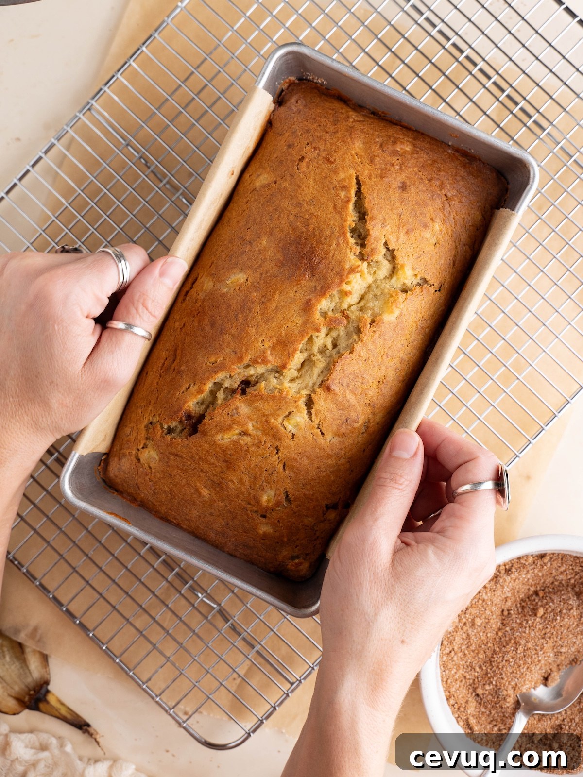 A freshly baked loaf of banana bread