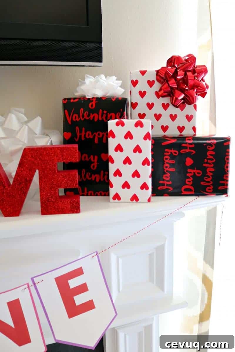 Wrapped Valentines displayed with banner