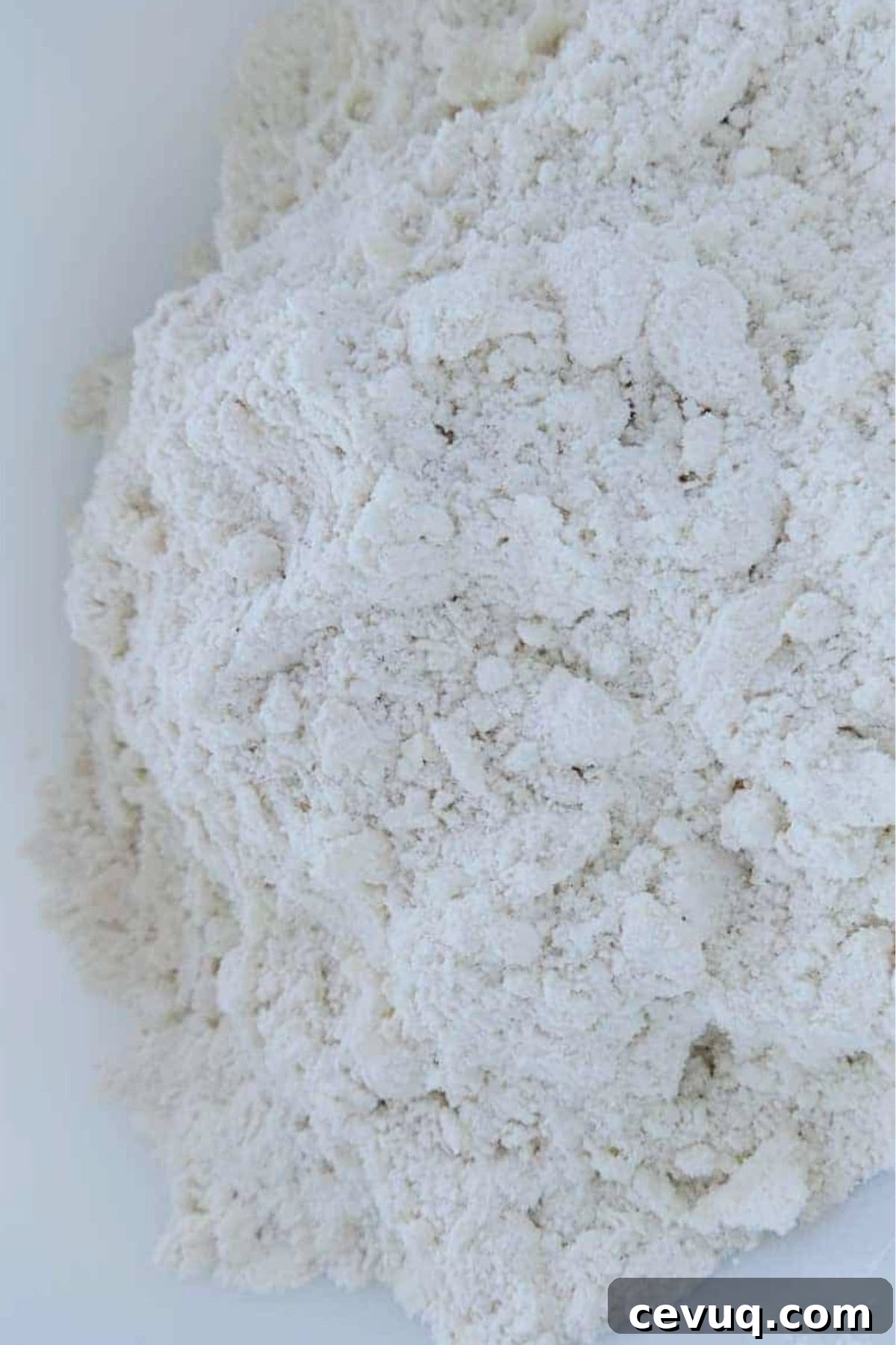 Flour, baking powder, salt, and butter mixed up in large bowl.