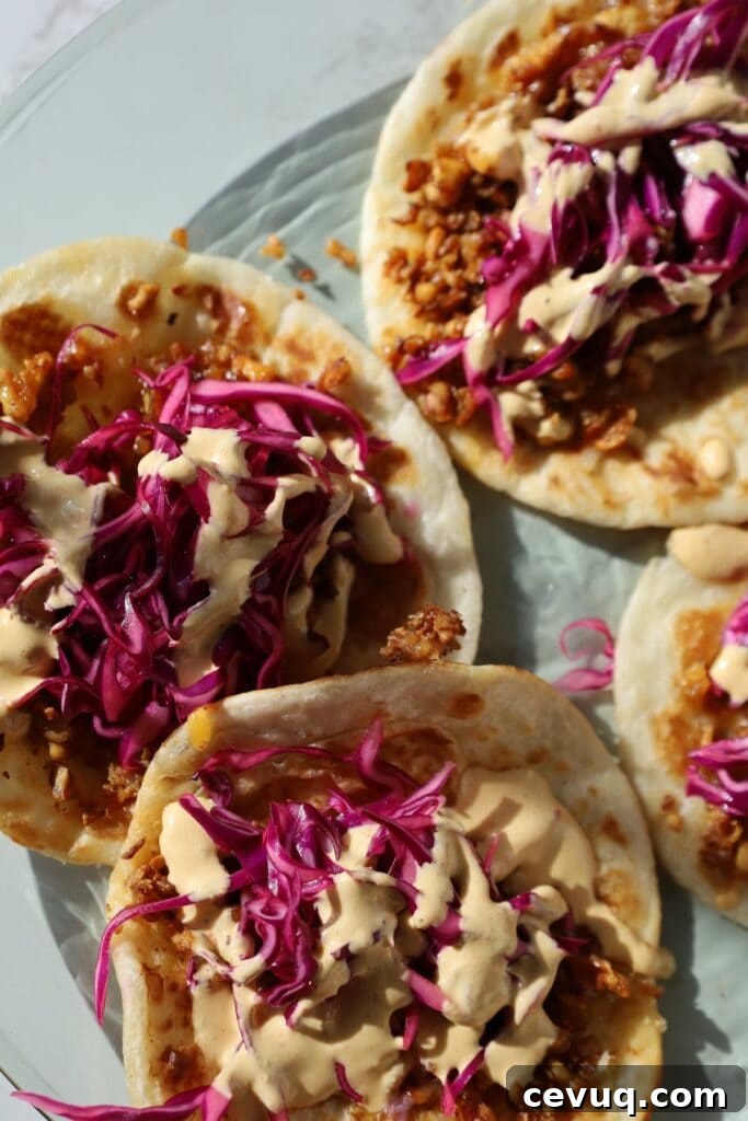 Assembled shredded tofu taco