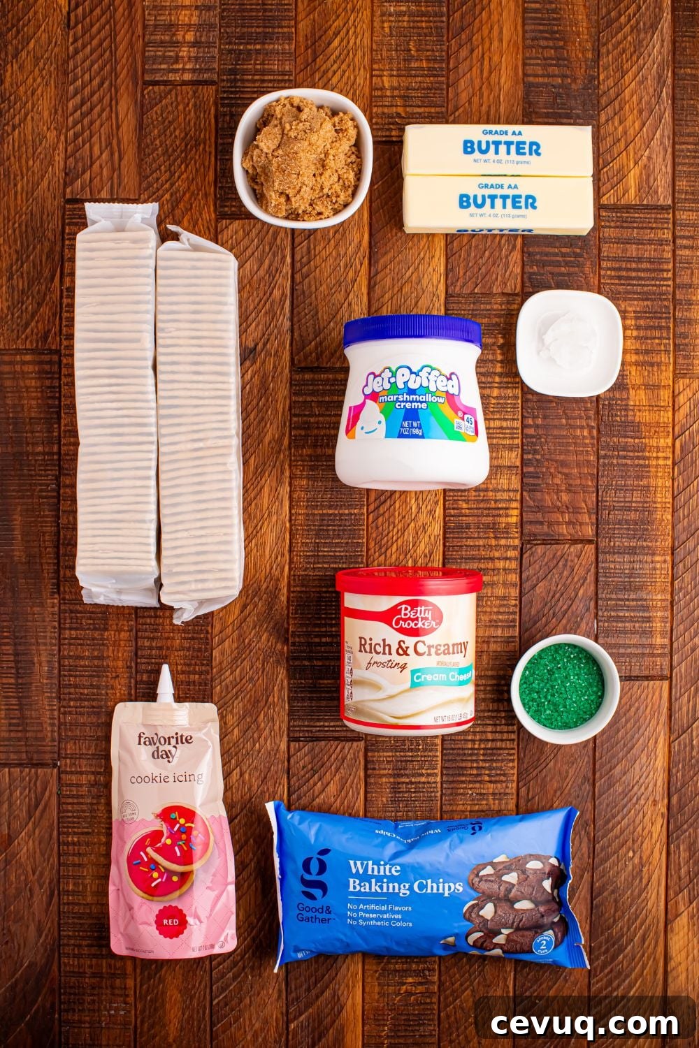 Christmas Tree Crack ingredients on wooden table in containers to show what all is needed