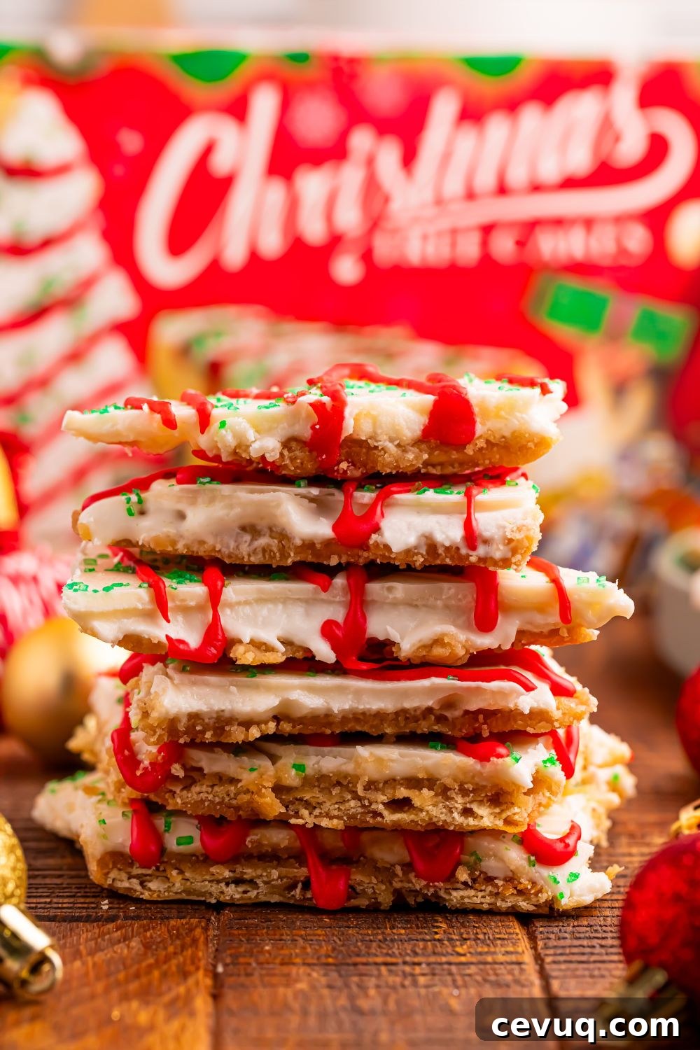 Christmas Tree Crack stacked on top of each other with Little Debbie cake box behind it
